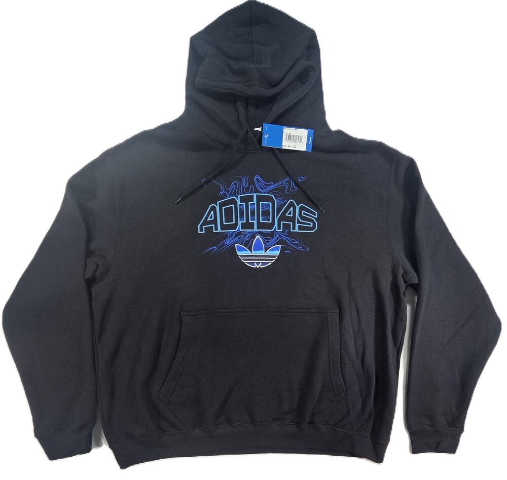 Adidas Originals Mens 2XL Black Blue Trefoil Graphic Fleece Hoodie NWT